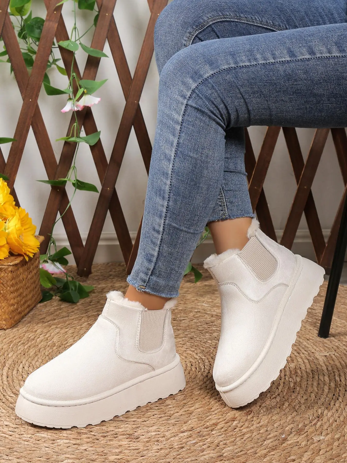 Women's Solid Color Matching Platform Boots for Women As Gifts, Casual Comfortable Thick Sole Snow Boots for Fall, Female Warm Round Toe Winter Walkin