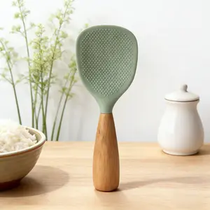Silicone Spoon with Wooden Handle, 1 Count Heat-Insulation & Heat-Resistant Spoon for Rice Cooker, Practical Kitchen Tool for Home & Restaurant, Kitchen Cooking Accessories