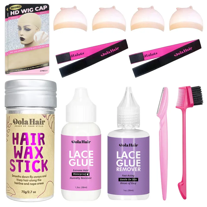 Dolahair Lace Glue for Front Wigs - Invisible Bonding Hair Replacement Adhesive, Waterproof Super Hold Wig Installation Kit with Glue Remover & Hair Wax Stick, Suitable for All Adults (Female, Male)