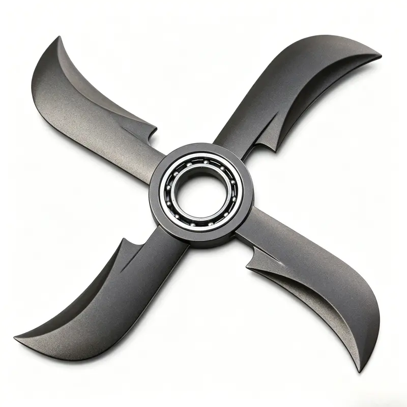 Metallic 4-Blade Finger Spinner, Alloy EDC Desk Toy, Anxiety Fidgets Tool, Desktop Stress Reliever, Solid-Feeling Pocket Gadget, Cool Gift for Adults