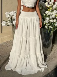 Women's Feminine Waist-Cropped Pleated Ruffle Half-Length Skirt, Lined Non-See-Through, Ideal for Travel, Office, Casual Occasions