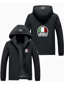 Italian Three-Color Hooded Jacket, Polyester Fabric, Printed Helmet Pattern, Casual Fitted Outerwear for Spring & Fall
