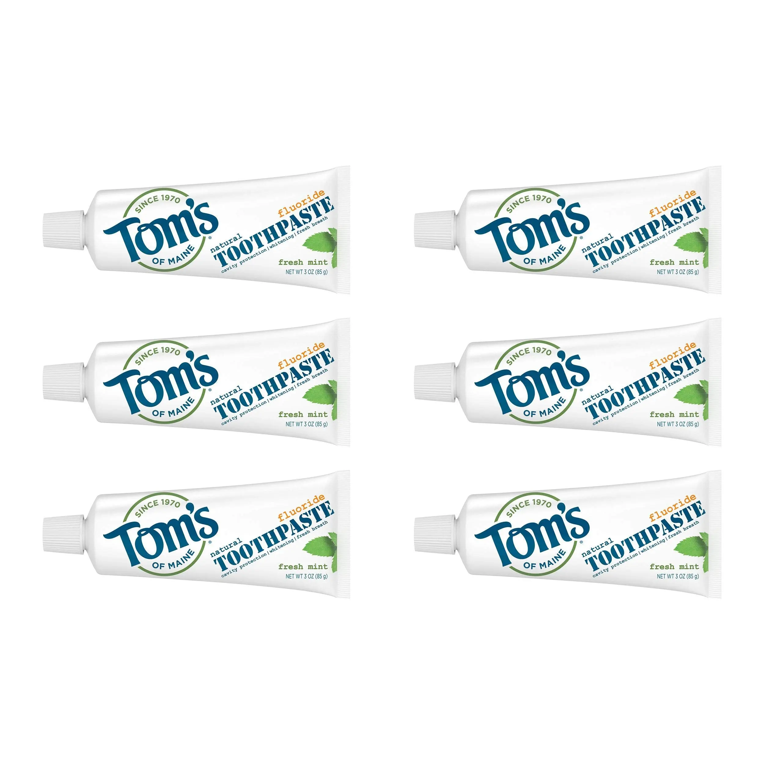 Tom's of Maine US Daily Anticavity Fresh Mint Oral Toothpaste Tube (Youth-Friendly, Travel-Size Pack of 6, 3 oz, May Vary) - Naturally Derived, Non-Medical, Enamel Protection, Bad Breath Prevention, No Artificial Additives/Preservatives