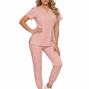 Women's Scrubs Set, V Neck Quick-Dry Breathable Top, Slight Stretch Straight Leg Pants, Multi-Pocket Design, Hospital Clinic Home Wear Uniforms