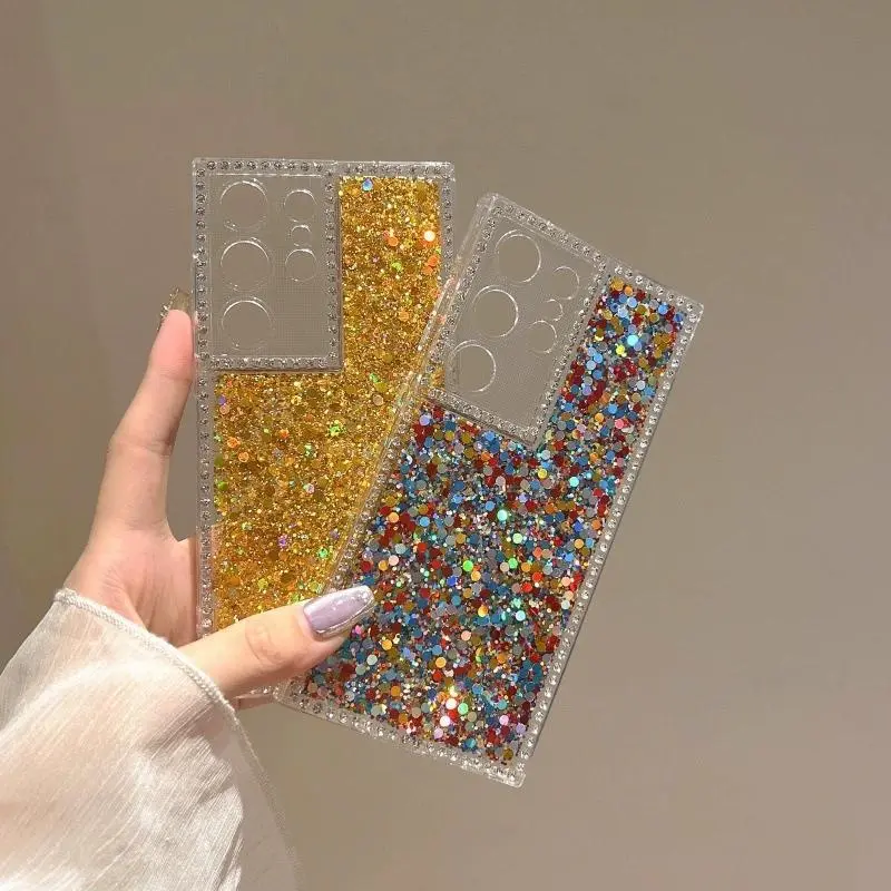 Compatible with S26Ultra/S25Ultra/s24 /s23/s22/s21 Simple glitter fully enclosed transparent phone case -HN-SX414-3