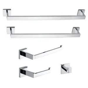 212 MAIN Modern 5-Piece Wall-Mounted Stainless Steel Corrosion-Resistant Bathroom Decor Set, Markus Polished Chrome Bathroom Fixture Accessory Set