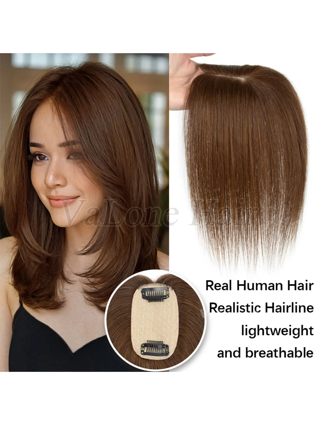 Real Human Hair Straight Toppers Extensions without bang for 