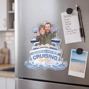 RodyThread Custom Couple Cruise Door Magnet Personalized Vacation Cabin Decor Gift For Couples Nautical Cartoon Caricature Aesthetic Clear Acrylic Cruise Partners For Life Life Is Better Cruising Together Custom Names Room Souvenir