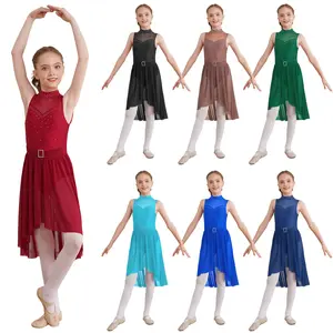 Girls Sleeveless Hi-Lo Leotard Dress for Lyrical Dance