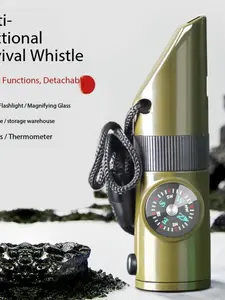 Outdoor Survival Kit Seven-In-One Whistle Survival Gear, Multifunctional Portable Emergency Compass Magnifying Glass Flashlight Thermometer Waterproof