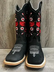 White Diamond´s Black Red Rose Womens Rodeo Boots