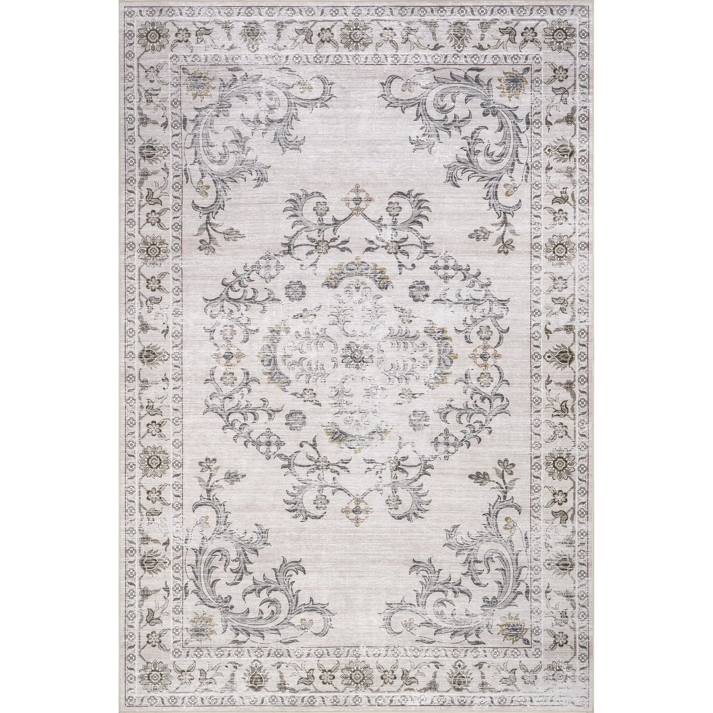 Ainara Splashguard Medallion Area Rug, Machine-Washable Polyester Oriental Boho Persian Home Decor Rug for Entryway, Machine Washable Rug, Boho Persian Rug