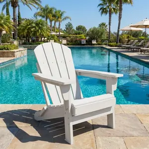 Folding HDPE Adirondack Patio Chair, Weather Resistant with Wood Texture, Heavy Duty 380lbs Capacity, Collapsible Outdoor Seating for Fire Pit, Deck, Pool & Backyard, Black