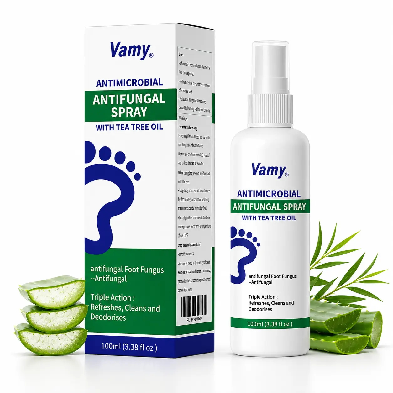 VAMY Tea Tree Oil Foot Spray -3.38 fl oz (100ml)  – Antifungal Deodorant for   Odor Control & Dry Feet Care, Natural Foot Sanitizer with Antifungal Properties,VAMY Clear Foot Sanitizer Spray,for Foot & Shoe Freshness