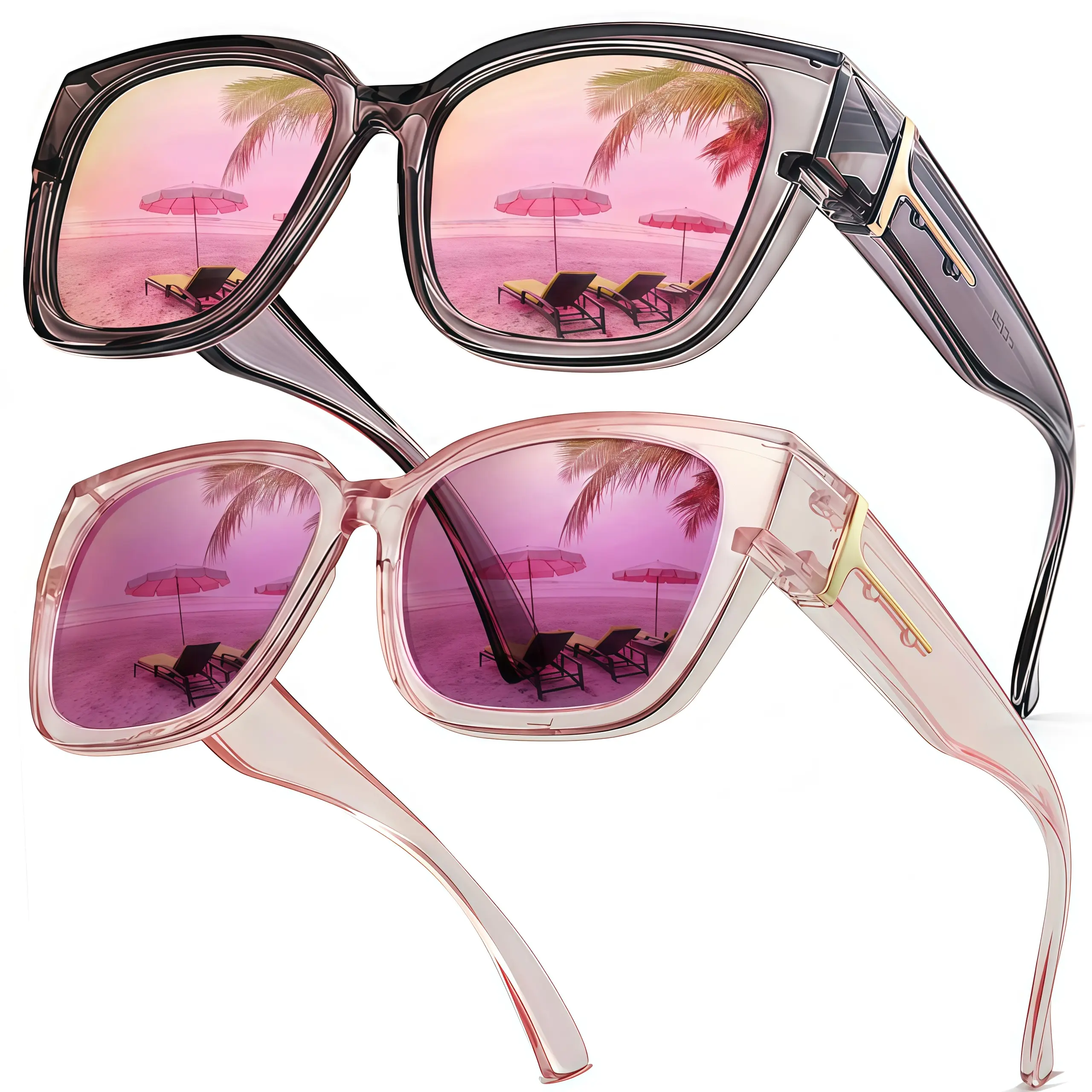 EUNOIALENS Fit-Over Sunglasses Stylish Women's Retro Square Sunglasses - Full Rim PC Fit-Over Frame, Polarized UV400 UV-Protection, Ideal for Driving, Summer Outfits, Travel Essentials, Fashionable Stylish Accessories that Enhances Visibility
