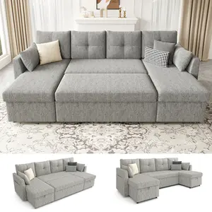 【3 Packages】 Oversized Sleeper Sofa Couch, 110 inch 2 in 1 Pullout Couch Bed with Double Storage Chaise, Sectional Sleeper Sofa Bed with Side Pocket for Living Room