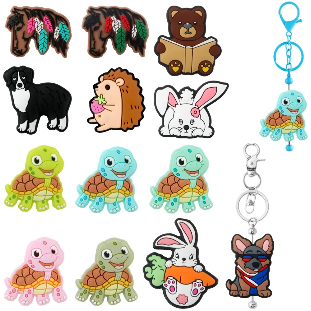 5pcs New Silicone Focal Beads, Rabbit Dog Horse Turtle Animal Elements Cute and Playful DIY Beading Accessories Ideal for Making Beaded Pens and Bag Charms Bead Set
