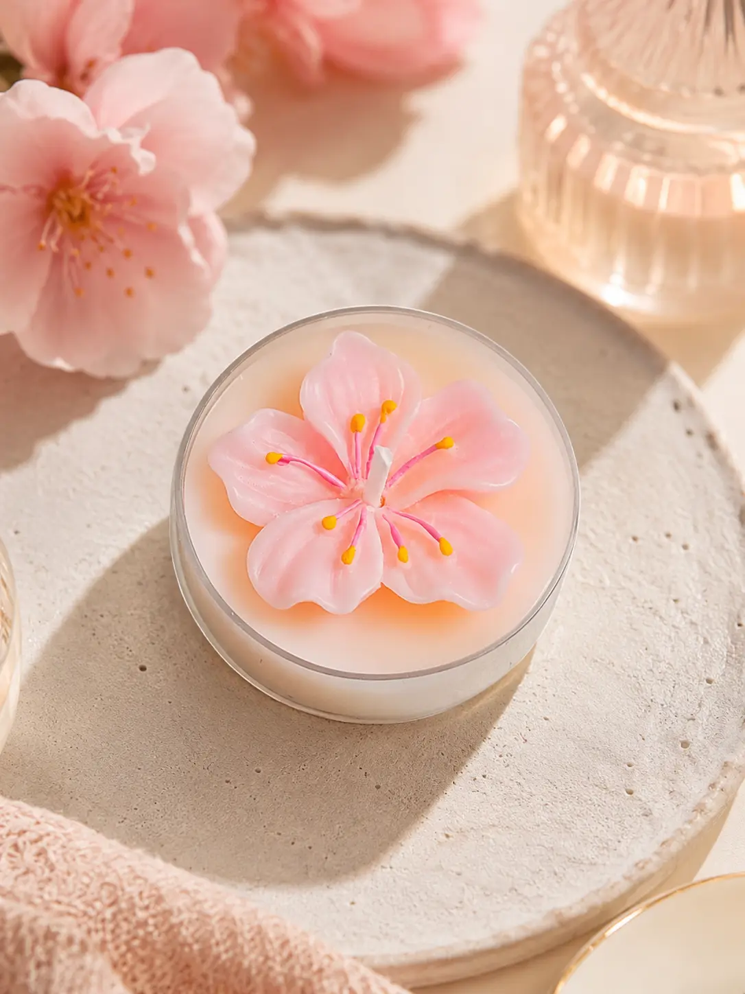 Sakura Aroma Flower-Top Paraffin Wax Tealight Candle Pack, Round Shape Aromatic Therapy Candles, Peach Flower Decor, Casual Daily Room Accent, Cozy Night Essential, Thoughtful Occasion Gift (Available in Multiple Packs)