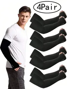 4 pairs of men's sun protection arm sleeves with thumb holes. Men's cool cuffs for summer, suitable for outdoor running and fishing. Sun protection arm sleeves, black arm sleeves, a gift for men