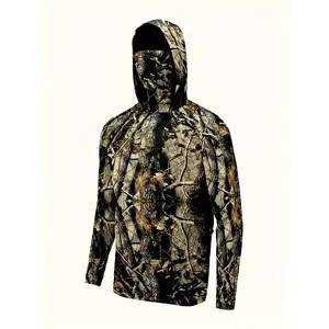 Men's Camouflage Hoodie with Face Mask and Visor - Quick-Dry, Long-Sleeve Outdoor Fishing Hoodie, Suitable for Hunting, Beach, and Outdoor Activities, Fishing Hoodie, Hunting Apparel, Fashionable Hoodie Design, Comfortable Wear