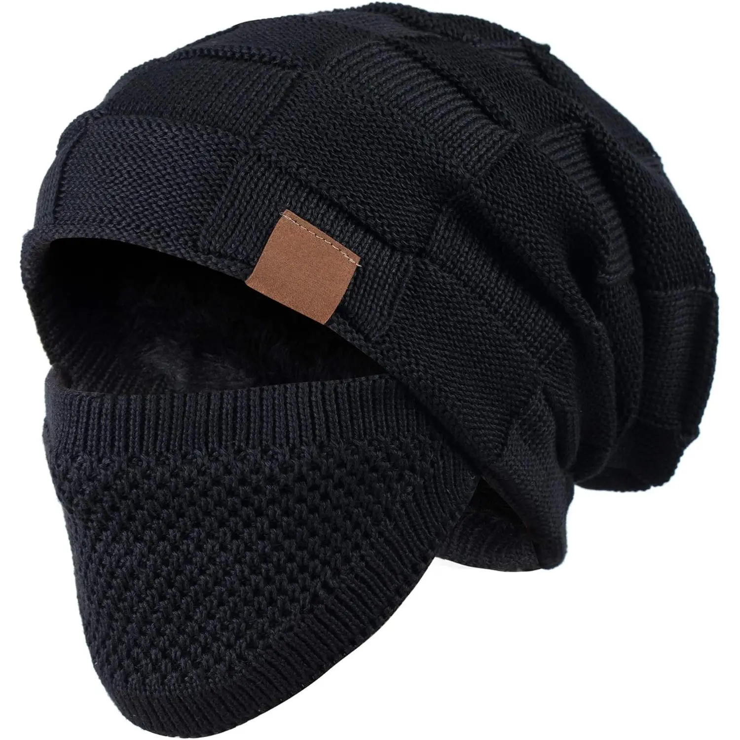 Beanie Hat for Men and Women Winter Warm Knit Slouchy Thick Skull Cap with Face Cover
