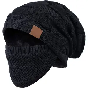 Beanie Hat for Men and Women Winter Warm Knit Slouchy Thick Skull Cap with Face Cover
