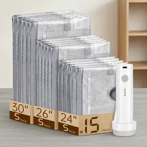 （2026 Upgraded） Cordless Vacuum Compression Packing Bags 15 Pack 3 Sizes Rechargeable Pump Powerful Suction Waterproof Reusable Travel Essential for Luggage Set