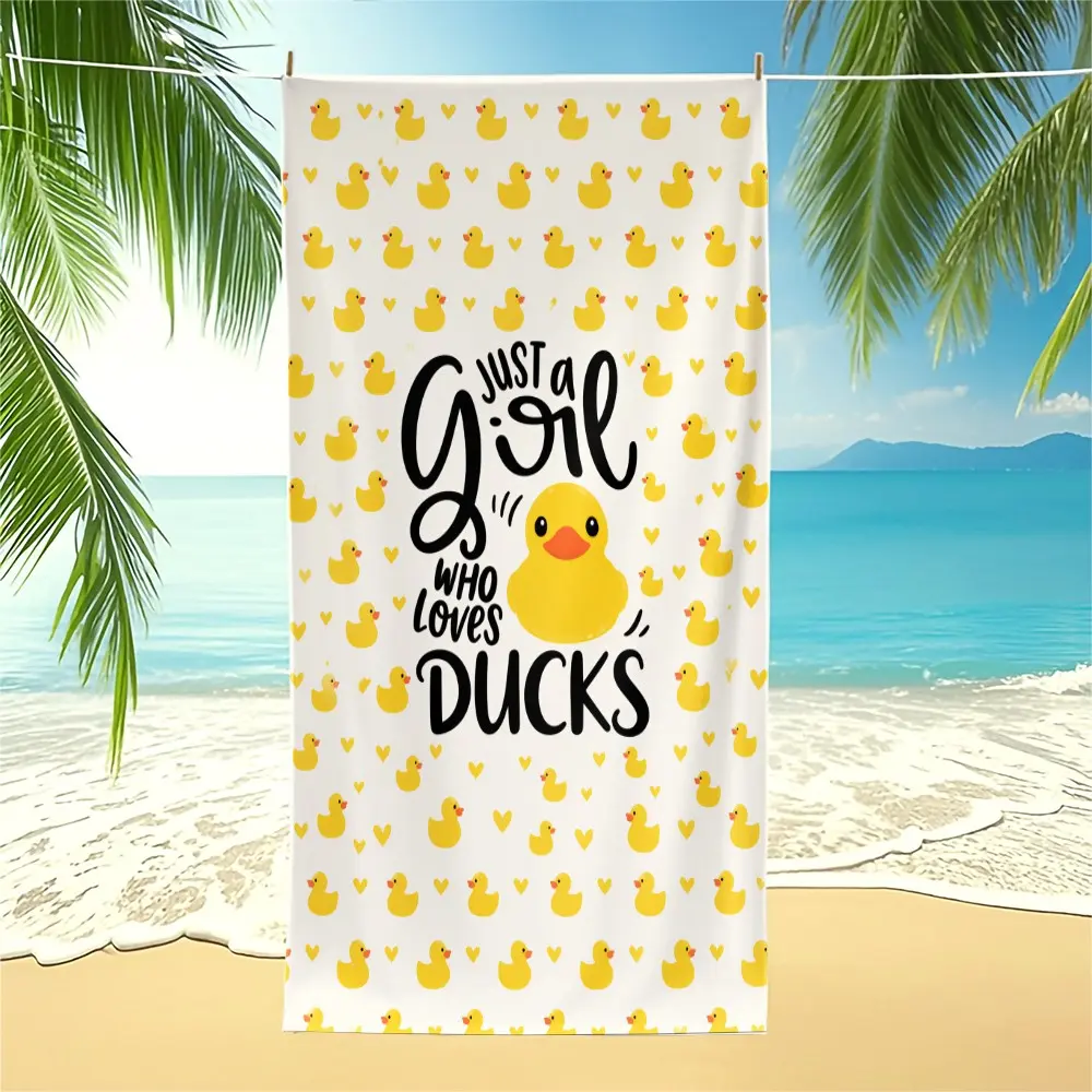Cute Rubber Duck Beach Towel Microfiber Funny Yellow Rubber Ducks Ducky Bath Towels for Kids Adults, Animal Print Soft Absorbent Quick-Dry Sand Proof Pool Towels