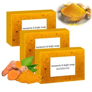 Brightening Turmeric Soap with Kojic Acid and Lemon, Face and Body Wash Bar, Dark Spot Remover, Gentle Exfoliating Skin Care for All Skin Types Daily Use