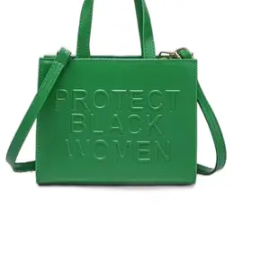 Protect Black Women Small Messenger Bag with Green Striped Design and Adjustable Straps