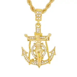 Iced Medium Mariners Cross Pendant with 4mm Rope Chain 24"