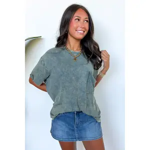 Rylee Mineral Wash Ribbed Relaxed Pocket Top - BACK IN STOCK