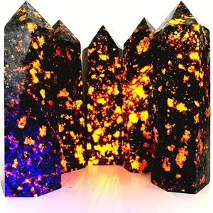 [yooperlite flame stone tower] 1pc yooperlite flame stone tower - vibrant orange & yellow geometric design, perfect for halloween & christmas decor, unique home or office decoration, holiday gift idea