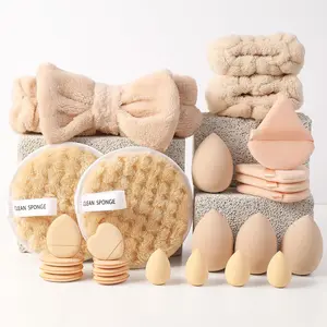25PCS Makeup Tools Set Including: 4PCS Makeup Sponges,4PCS Mini Makeup Sponges,4PCS Triangle Powder Puffs,8PCS Mini Air Cushion Powder Puff,2PCS Facial Cleansing Sponges,1pc Hairband,2PCS Hand Bowl Strap,1pc Makeup Brush Cleaning Tools, Flawless, Cosmetic