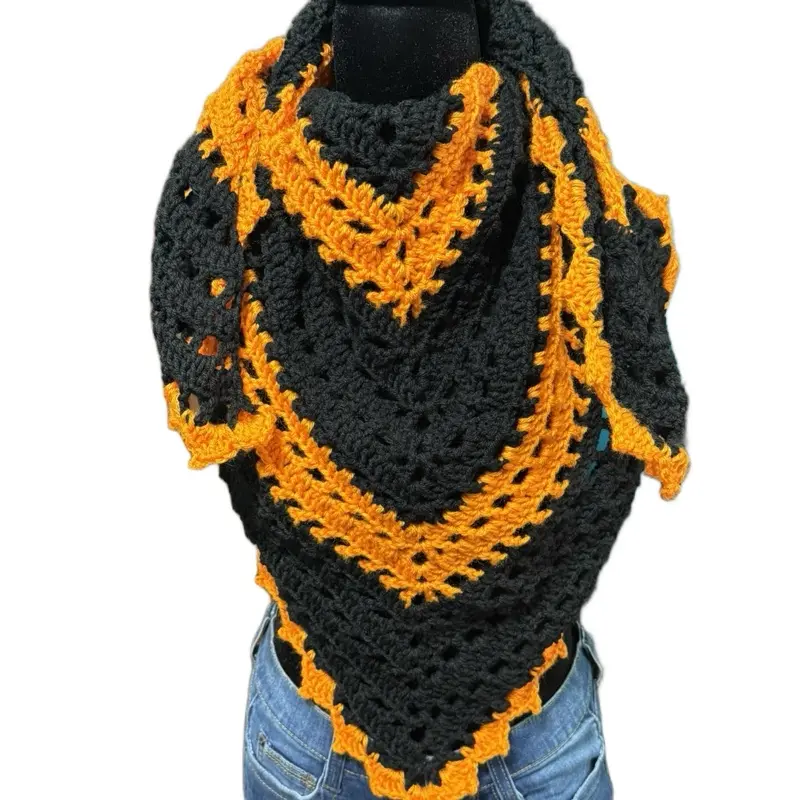 Handmade Crotchet Halloween Scarf - Black and Orange Colorblock Design for Autumn Wear