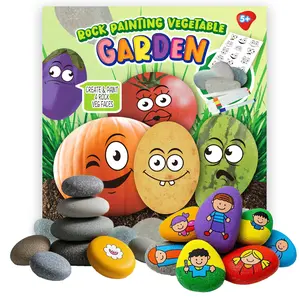 Creative Gift for Kids 5+，DIY Garden Stone Painting Kit with 4 Pre-Made Stones & Safe Non-Toxic Paints – Fun Veggie Face Craft for Boys and Girls