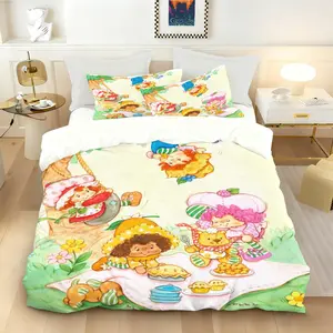 Strawberry Shortcake Themed Duvet Cover Set,Suitable for Bedroom Bedding Decoration for Children,Teenagers and Adults,Perfect Gift for Women and Girls,Including 1 Duvet Cover and 1 Or 2 Pillowcases Bed Sets (Excluding Quilt and Pillow Inserts)