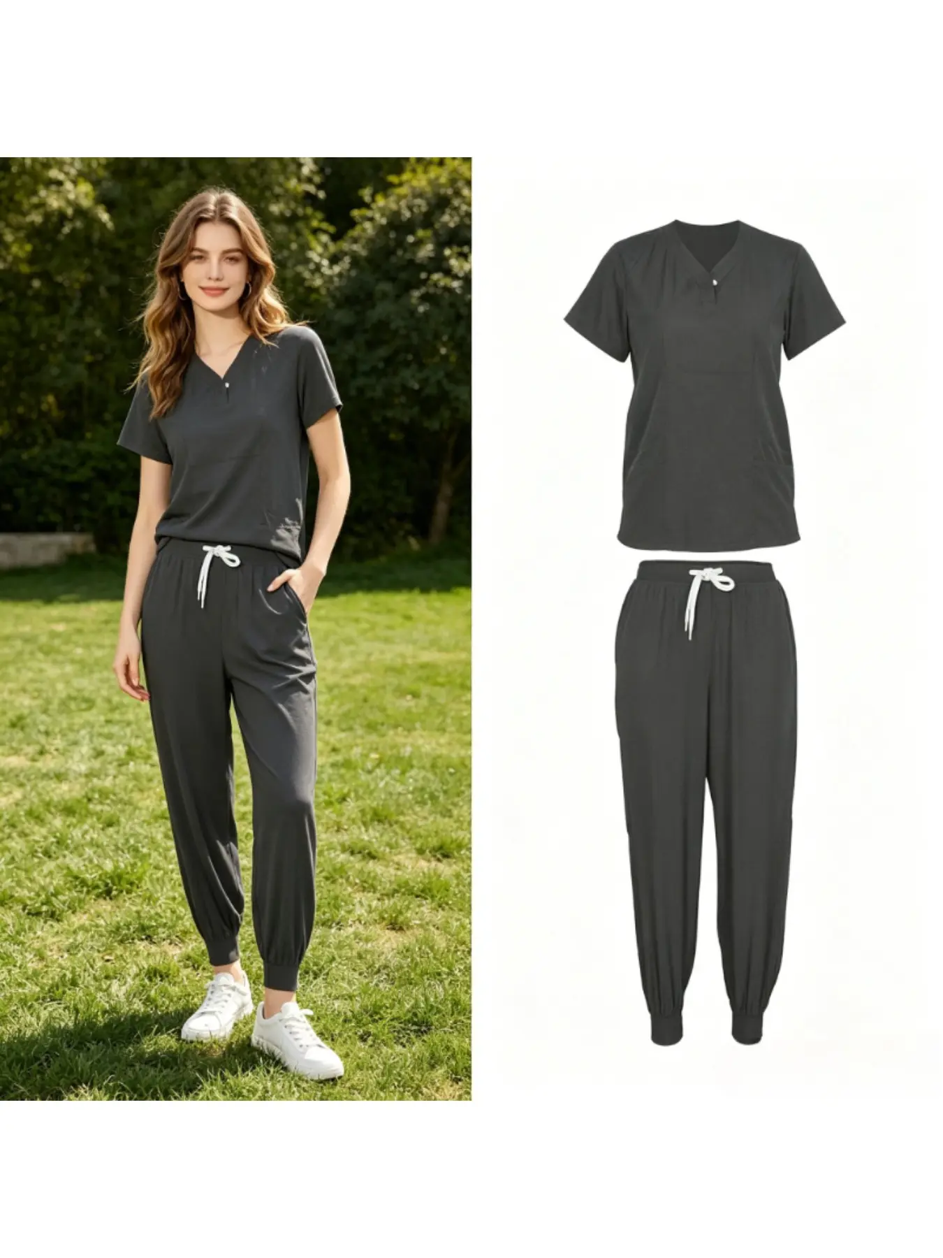 Women's Short Sleeve Nursing Uniform Beauty Salon Hospital Maternity Home Work Clothes Soft Scrub Matching Set