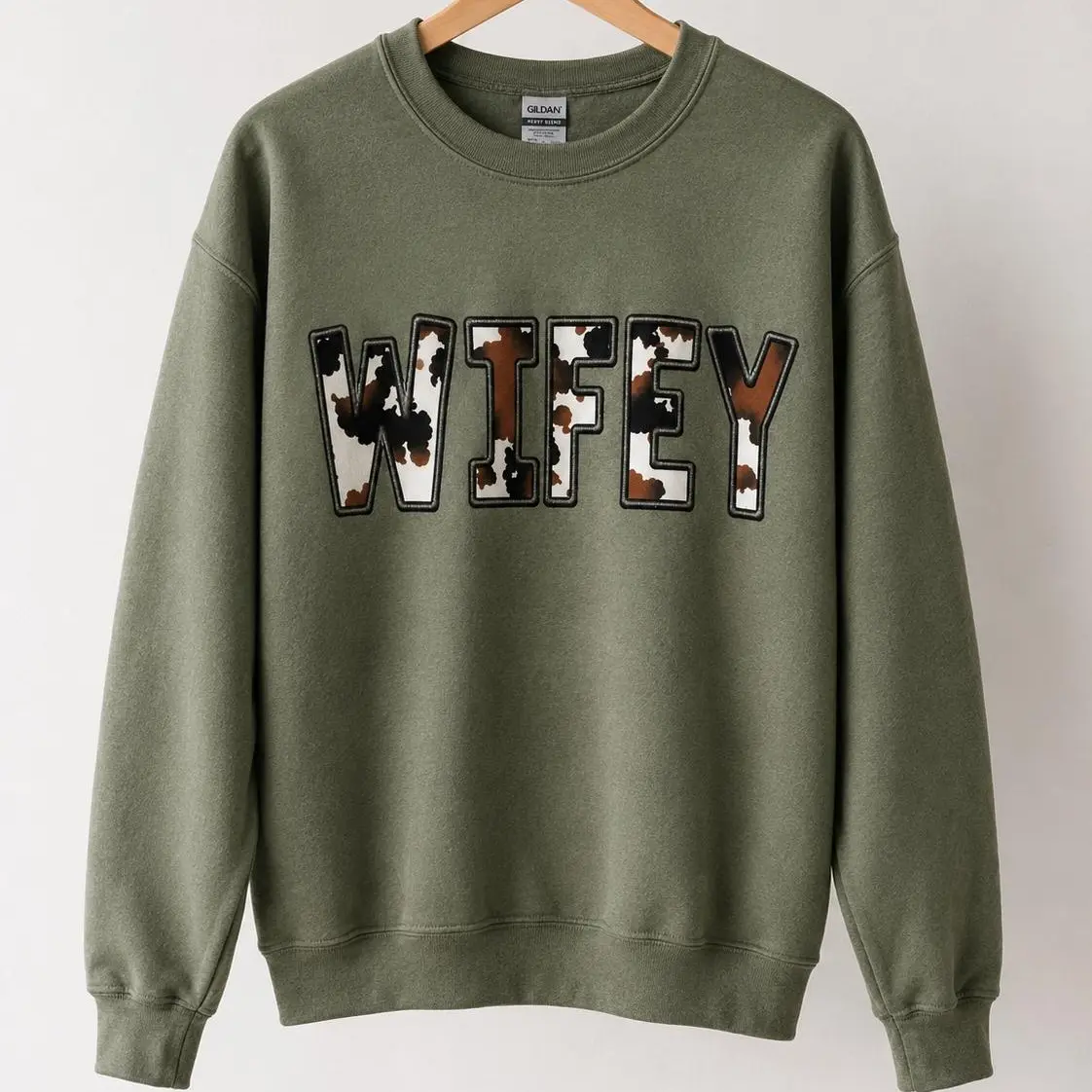 Western Wifey Sweatshirt & Tshirt Cow Print Wifey Sweatshirt Printed Classic Cotton OEKO-TEX Certified Low Impact Dyes