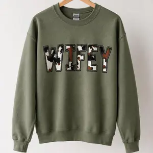 Western Wifey Sweatshirt & Tshirt Cow Print Wifey Sweatshirt Printed Classic Cotton OEKO-TEX Certified Low Impact Dyes