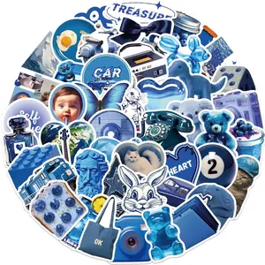 Blue Series Sticker, 50pcs/set Self Adhesive Decorative Stickers, DIY Decals for Water Bottle, Laptop, Phone Case, Scrapbooking, Journal Making