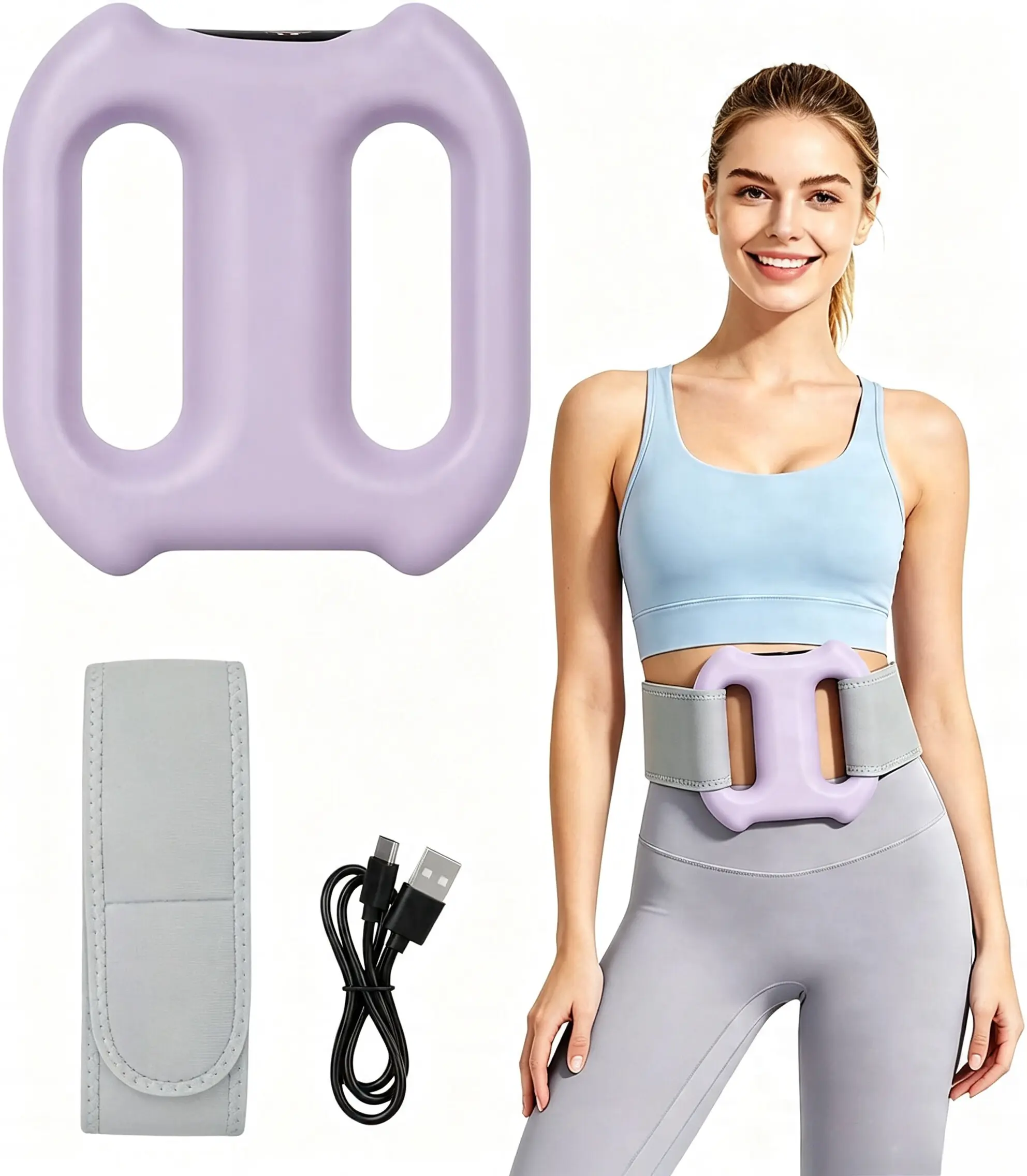 Unisex Compact Waist-Back Massager - Fitness Muscle Recovery Fascia Vibration Device, 15-Min Auto Shut-Off Timer, 2 Modes, 8 Intensity Levels, Adjustable Strap (Fits Up to 50in Waist), Rechargeable, Portable, Ideal Parent Gift, Purple
