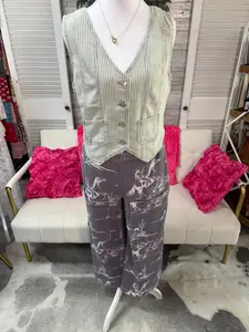 Acid Washed stripe v neck button down vest