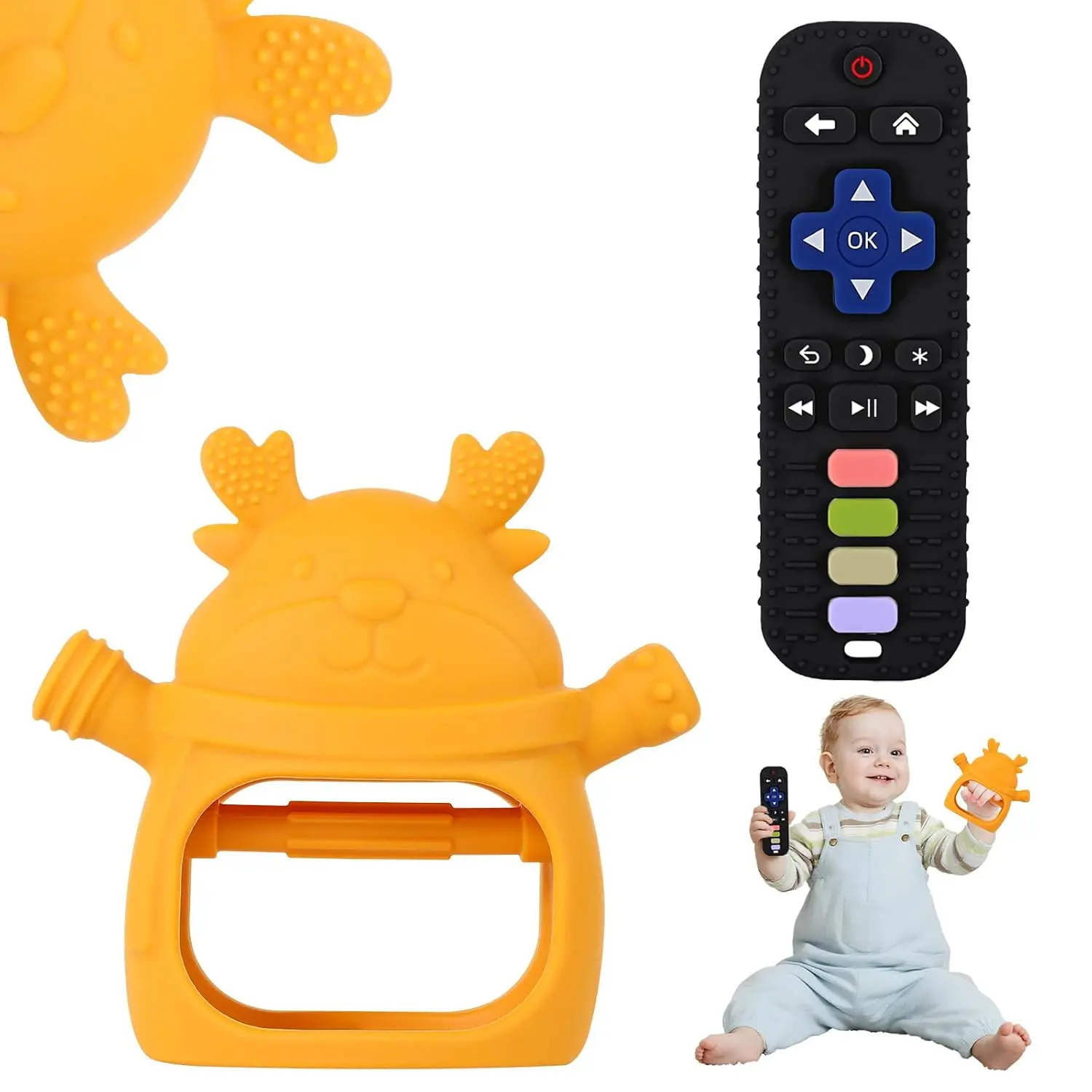 2-PACK,Baby Teething Toy  Silicone Remote Control Teether Toy, Teething Mitten Glove for Babies, BPA-Free Infant Teether, Baby Shower HALLOWEEN AND CHRISTMAS GIFTS
