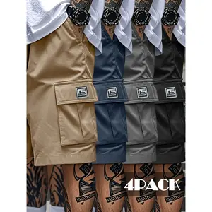 Men’s 4-Pack Cargo Shorts - Loose Fit, Non-Elastic, Solid Color, Multi-Functional Work Shorts with Multiple Pockets; Suitable for Everyday Casual Wear and Summer Leisure Outfits,summervibes