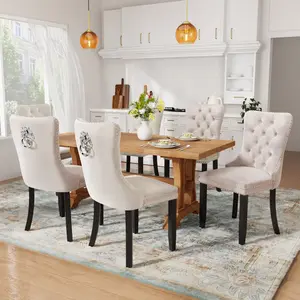 Dining Chair Set of 6，High-end Tufted Velvet Upholstered Nailhead