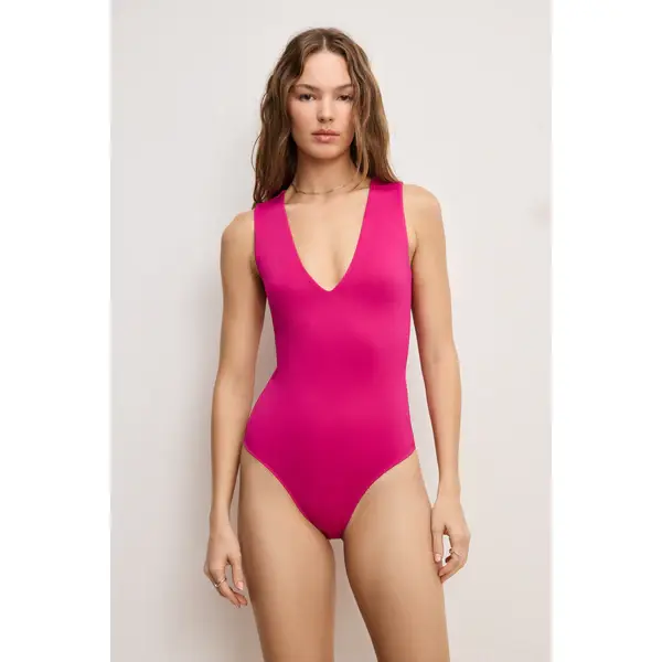 Scuba Deep V Tank Bodysuit - Fuscia