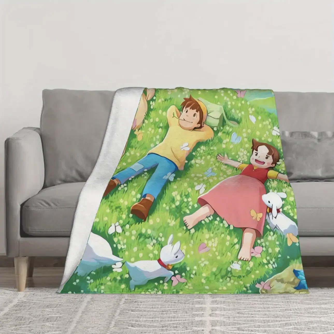 Heidi Anime Meadow Throw Blanket, Cute Girl Goat Soft Cozy Plush Bed Blanket, Lightweight Warm Blankets for Kids Bedroom Decor, Couch Sofa Living Room, Birthday Gifts for Girls and Fans
