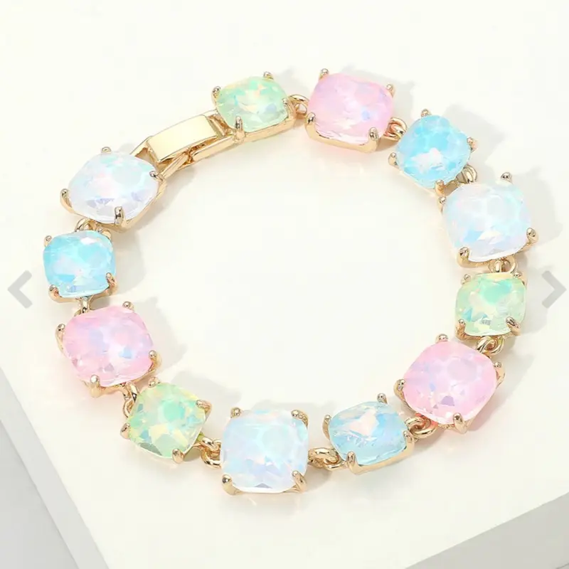 Pastel Gemstone Gold-Link Bracelet