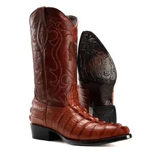 Men's Western Boots: Caiman Print J Toe Cowboy & Rodeo boots in Genuine Cowhide Leather